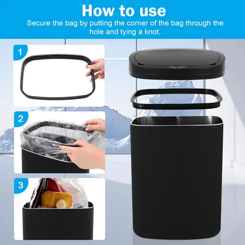 Miniatura 6 de Cubo de basura de 13 galones con tapa, sensor de movimiento, cubo de basura de cocina, material plástico impermeable y a prueba de desorden