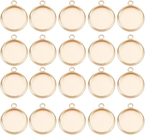 Miniatura 11 de Beebeecraft 24 bandejas colgantes redondas de bisel en blanco de 6/10/0.472 in, chapado en oro de 18 quilates, configuración de base de cabujón
