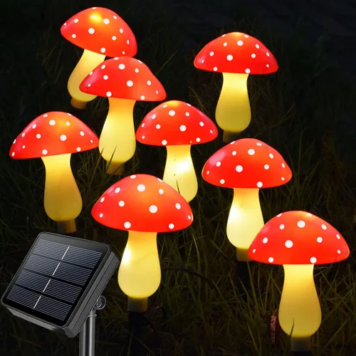 Miniatura 7 de Paquete de 8 luces solares de hongos rojos para decoración de jardín al aire libre