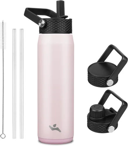 Miniatura 142 de Konokyo - Botella de agua aislada de 18 onzas, botellas deportivas de acero inoxidable con 3 tapas, verde militar