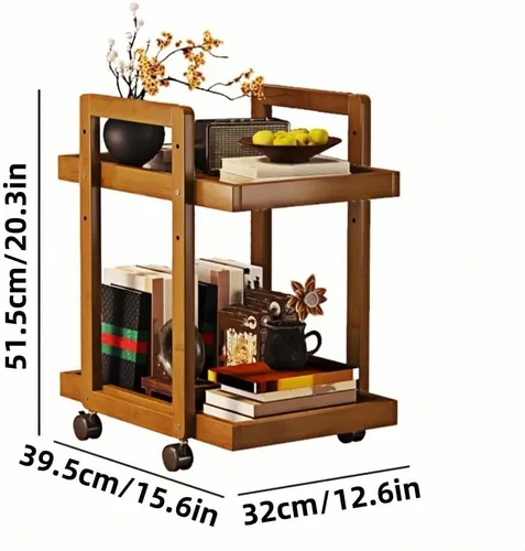 Miniatura 3 de Mobile Coffee Table, Wood Frame Side Table, Storage Table with Universal Wheels, 2-Tier End Table for Living Room, Bedroom, Small Space