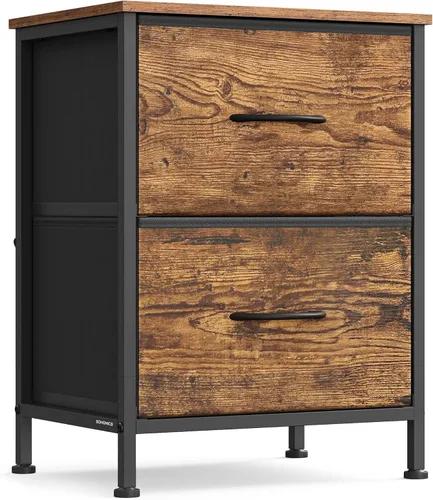 Miniatura 13 de SONGMICS Cajonera para dormitorio, cómoda con cajones, mesita de noche, acero, MDF, 2 cajones de tela no tejida, unidad organizadora