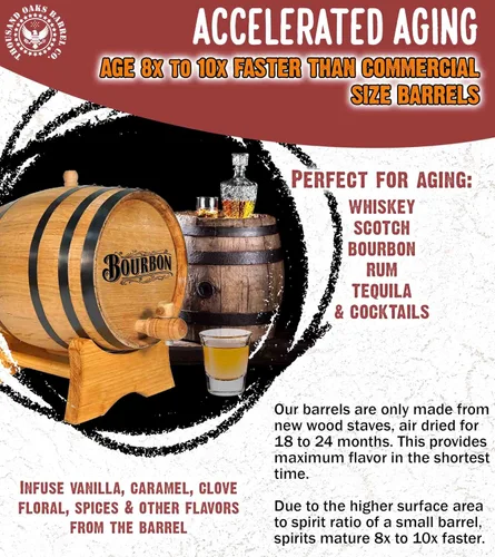 Miniatura 3 de Barril de envejecimiento de bourbon de roble americano de 3 litros con soporte, bung y espita Cócteles de edad, whisky, ron, tequila, cerveza
