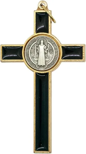 Miniatura 2 de Medalla de San Benito Crucifijo Santo Patrón de los Estudiantes y Europa Incluye estuche y cordón Gran regalo católico para la primera Negro