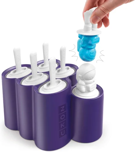 Miniatura 6 de ZOKU - Moldes de paletas espaciales, 6 moldes de paletas en forma de cohete y astronauta en una bandeja con palitos reutilizables, sin BPA