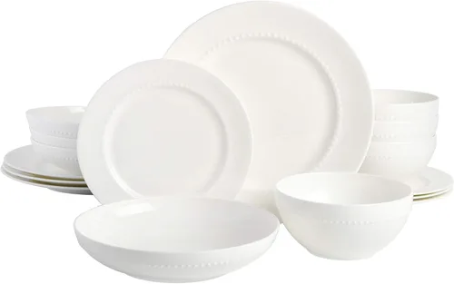 Miniatura 34 de Gibson Elite Peach Orchard 12-Piece New Bone China Dinnerware Set Service for 4, Embossed Fluted Plates and Bowls, Dishwasher and Microwave Safe