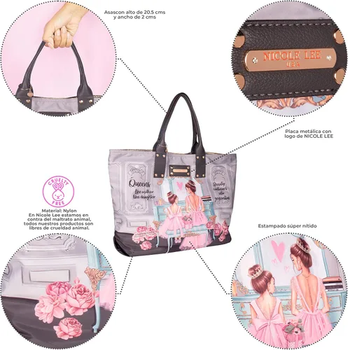 Miniatura 2 de Nicole Lee Bolso reversible de 2 caras grande de gran tamaño, estampado de moda, bolsa de hombro metálica de viaje