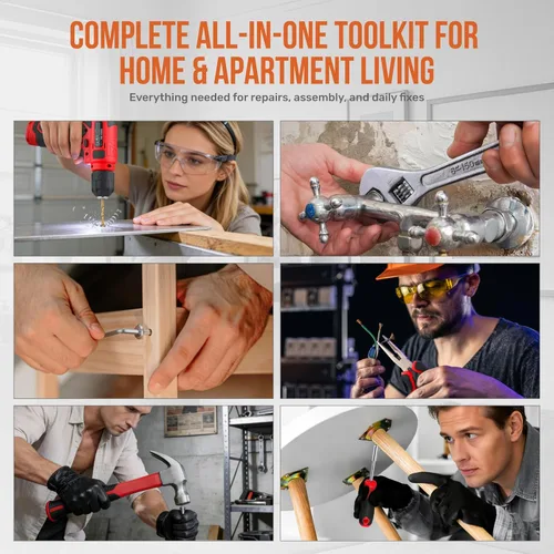 Miniatura 6 de Hi-Spec Juego de herramientas con taladro inalámbrico de 8 V. Kit completo de herramientas de bricolaje con taladro eléctrico recargable por USB Rojo