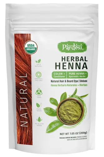 Pardesi Henna orgánica natural 7.05 oz - Tratamiento natural para el cabello y acondicionador | Halal, sin OMG, vegano | Sin químicos