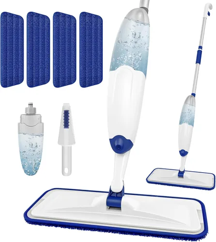 Miniatura 11 de HOMTOYOU - Trapeador húmedo para limpieza de suelos: mopa rociadora para pisos multisuperficie Wet Dry Use, 4 Pcs Microfiber Washable Pads, 400+ML