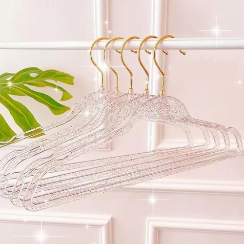Miniatura 8 de Perchas de Ropa Rosas de 16", Paquete de 40 Perchas de Plástico con Recubrimiento Transparente para Armario de Adultos, Bling Ganchos de Ropa