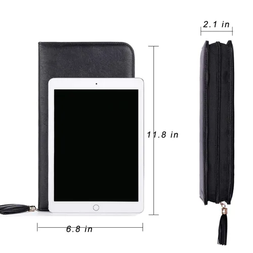 Miniatura 5 de Rownyeon - Bolsa organizadora de brochas de maquillaje profesional, estuche de cuero, bolso de mano negro portátil de viaje (solo bolsa)