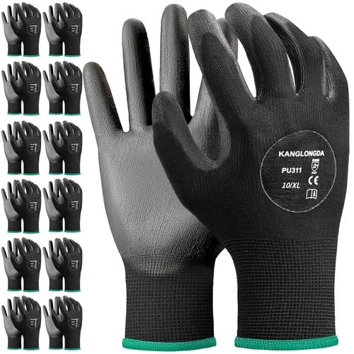 Miniatura 20 de Kebada Guantes de trabajo de seguridad, paquete de 120 pares a granel, pantalla táctil, revestimiento de poliuretano, ideales para almacén, Negro