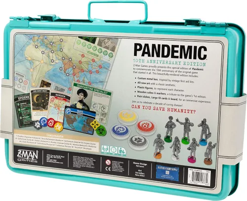 Miniatura 5 de Juego de mesa Pandemic Edición 10º Aniversario, edición limitada estilo vintage con caja de metal personalizada. Juego cooperativo para niños