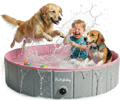 Furrybaby Piscina para perros, piscina infantil plegable de plástico duro para perros grandes, portátil para mascotas, para nadar (rosa, 47