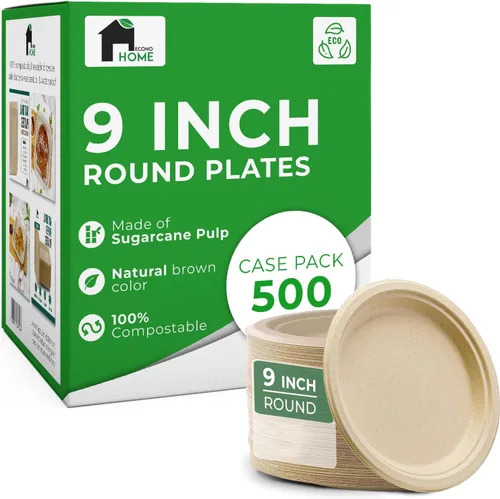 Miniatura 8 de EconoHome Platos de papel compostables de 10 pulgadas, platos desechables ecológicos hechos de fibra de bagazo o caña de azúcar, aptos
