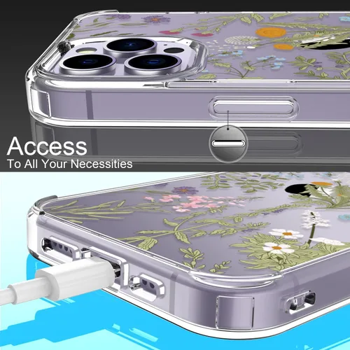 Miniatura 6 de LUHOURI Funda para iPhone 15 Pro con protector de pantalla - acrílico transparente - Diseño de patrón de moda - Carga inalámbrica - Funda protectora
