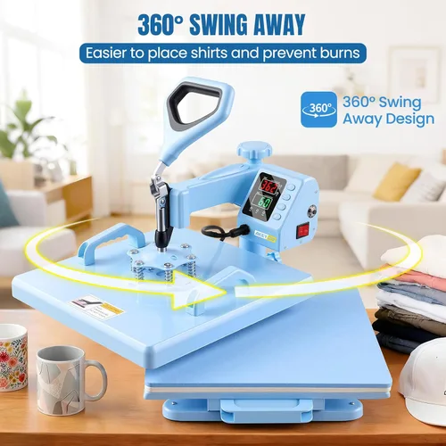 Miniatura 3 de WHUBEFY Prensa de calor, máquina de prensa de camisas de 15 x 15 pulgadas 8 en 1 con accesorio de vaso de 30 onzas, máquina de sublimación digital