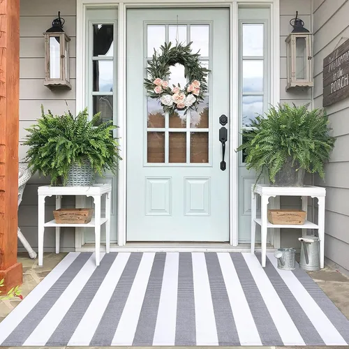 Miniatura 43 de IOHOUZE Alfombra Rayada Gris y Blanca - 27.5" X 43" Tapetes para Puerta Delantera al Aire Libre, Alfombra Lavable para Decoración de Porche