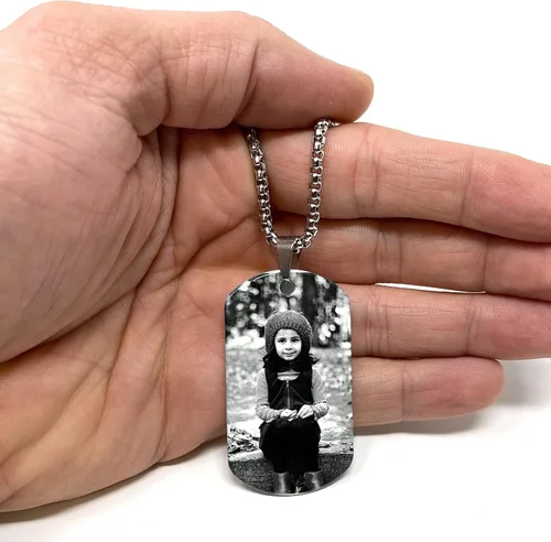 Miniatura 4 de Collar con colgante de foto y mensaje personalizado con etiqueta para perro (etiqueta negra, foto negrablanca), Metal