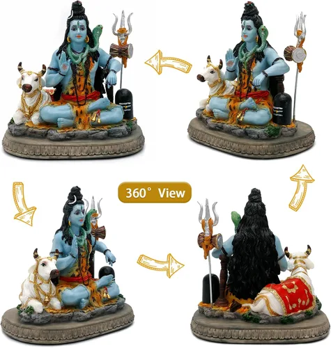 Miniatura 2 de alikiki Estatua de Dios indio Señor Shiva – Regalos para indio hindú de 6.7 pulgadas de alto, ídolo Shiva con vaca, regalos de regreso indio