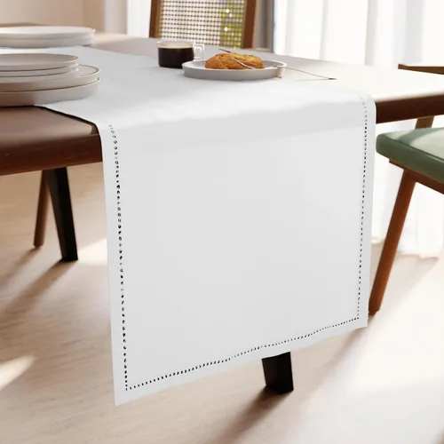 Miniatura 8 de Encasa XO Camino de mesa de comedor de 13 x 59 pulgadas, diseño de dobladillo de algodón puro, blanco, lavable a máquina
