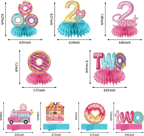 Miniatura 2 de Aodocuto 10 piezas de decoración de fiesta de segundo cumpleaños con dos donas para bebés niños y niñas, dona dos dulces suministros de fiesta