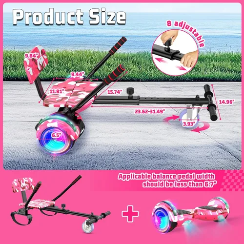 Miniatura 3 de Scooter con accesorio de asiento para niños y adultos, scooter de equilibrio de 6.5 pulgadas y 8.5 pulgadas con altavoces Bluetooth y luz LED
