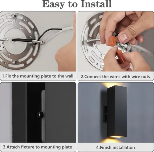 Miniatura 8 de SHIMR Luces de pared para exteriores modernas al atardecer al amanecer, aplique exterior cuadrado negro mate con bombillas incluidas, iluminación