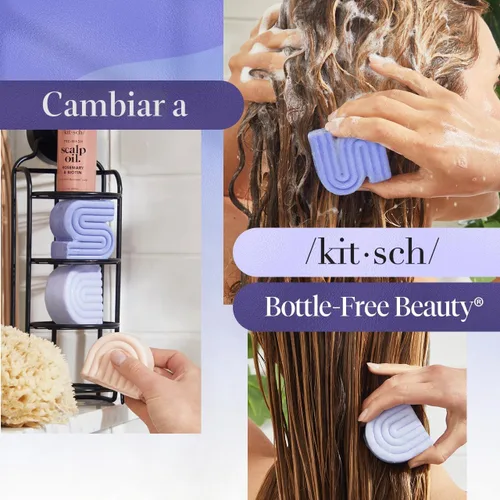Miniatura 6 de Kitsch Set de champú y acondicionador en barra tonificante púrpura para rubias y cabello teñido – con biotina para fortalecer y neutralizar