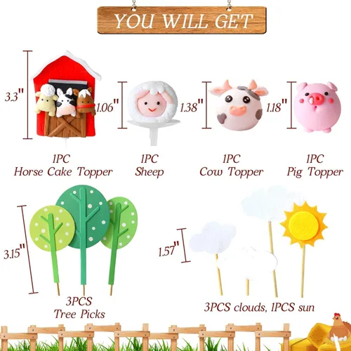 Miniatura 3 de JeVenis Little Farm - Juego de decoración de tartas de animales de granja, ovejas, vacas, cerdos para baby shower y fiestas de cumpleaños