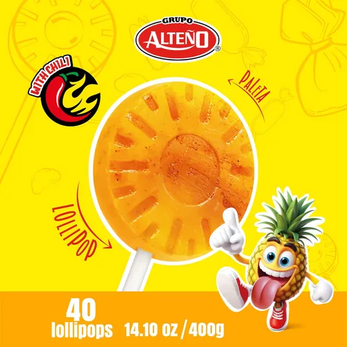 Miniatura 4 de Alteño (Alteno) Super Piña Loca - Paletas de chile y piña, caramelo duro picante estilo mexicano, envueltas individualmente, 40