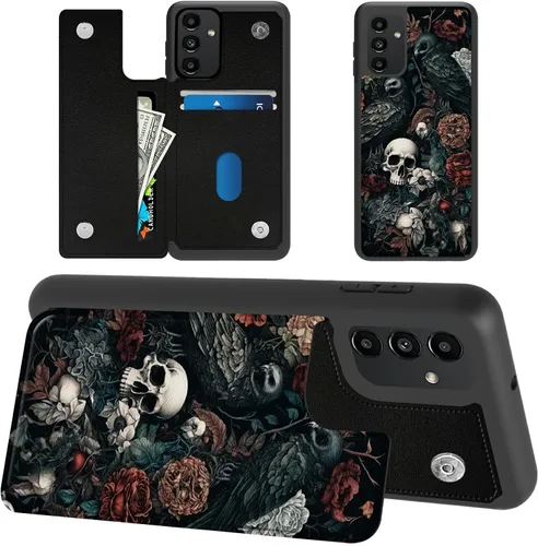 Miniatura 13 de Funda tipo cartera para Samsung Galaxy A14 5G con tarjetero y bloqueo RFID, piel sintética suave, función atril, cierre magnético, funda delgada