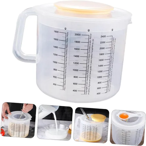 Miniatura 9 de UPKOCH Tazón de mezcla con tapa, tazas de café de plástico con tapas, jarra de agua de plástico, dispensador de mezcla para panqueques, taza