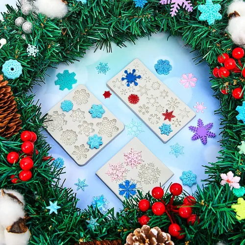 Miniatura 5 de Patelai 6 piezas Molde de silicona de copo de nieve 3D Molde de silicona de copo de nieve de fondant navideño para pastel, cupcake, chocolate