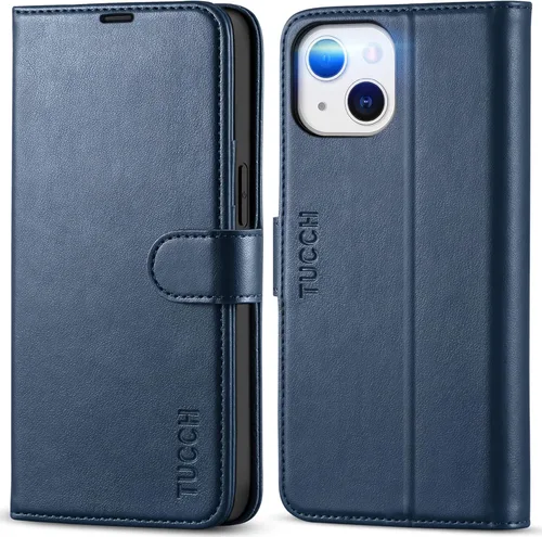 TUCCH Funda tipo cartera para iPhone 13 de 6.1 pulgadas, [Bloqueo RFID] [Ranura para tarjeta] Carcasa protectora interior de TPU, funda magnética de