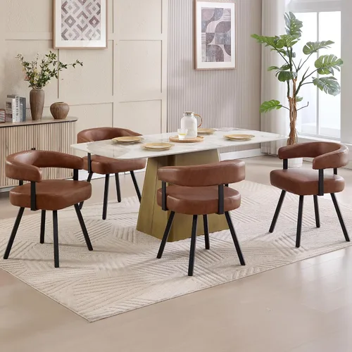 Miniatura 15 de DUOMAY Juego de 2 sillas de comedor de piel sintética, sillas de cocina curvadas con respaldo abierto con patas de metal, modernas sillas laterales