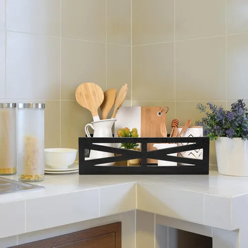 Miniatura 4 de Caja de decoración de baño de madera, soporte rústico para tanque de inodoro, organizador de papel higiénico de granja, caja de almacenamiento Negro