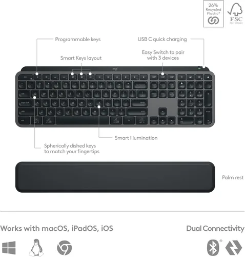 Miniatura 6 de Logitech MX Keys S Combo - Teclado y ratón inalámbrico de alto rendimiento con reposa muñeca, iluminación personalizable, desplazamiento rápido