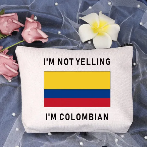 Miniatura 3 de LEVLO Divertidas bolsas de cosméticos con la bandera de Colombia, recuerdos, no estoy gritando, soy colombiano, bolsas de maquillaje con la bandera