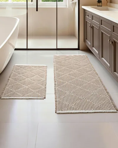 Furicher Juego de Alfombras de Baño Waffle, Juego de Alfombras de Baño Antideslizantes de 2 Piezas, Alfombra Larga Ultra Absorbente para Baño