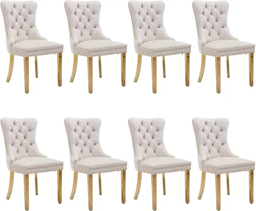 Miniatura 79 de SoarFlash Juego de 2 sillas de comedor de tela de lino, sillas de comedor tapizadas con ribete de cabeza de clavo y patas de madera de color claro