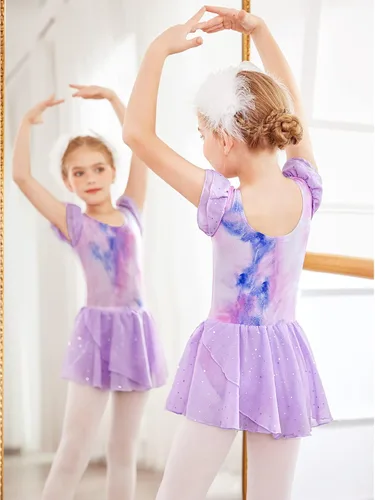 Miniatura 4 de Arshiner Vestido de ballet para niñas, con mangas con holanes y leotardo con falda tutú