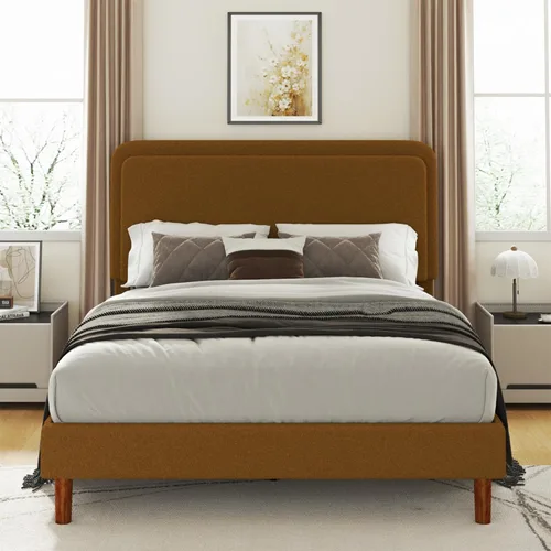 Miniatura 3 de Marco de cama tapizado Boucle de tamaño matrimonial con cabecera ajustable, plataforma de nube, patas de madera maciza, no necesita somier, fácil