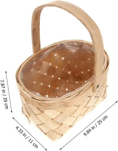 Miniatura 2 de Cabilock Cesta de Pascua Cesta de mano simple Cesta de picnic Astillas de madera tejida Cesta de almacenamiento de virutas de madera Cesta