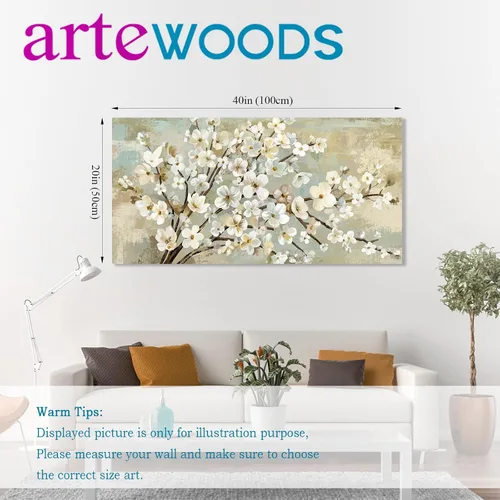 Miniatura 7 de arteWOODS Arte de Pared en Lienzo de Flores - Cuadros de Ramas de Flores Beige Decoración de Pared Pintura Botánica Rústica Marrón Obra de Arte