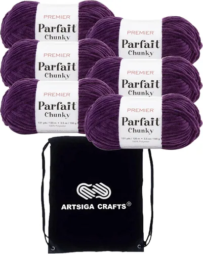 Miniatura 43 de Premier Yarns Parfait Chunky Mushroom 1150-41 (6 madejas - mismo lote de tinte) Peso S Bulky #6 Hilo de poliéster para ganchillo y punto con bolsa