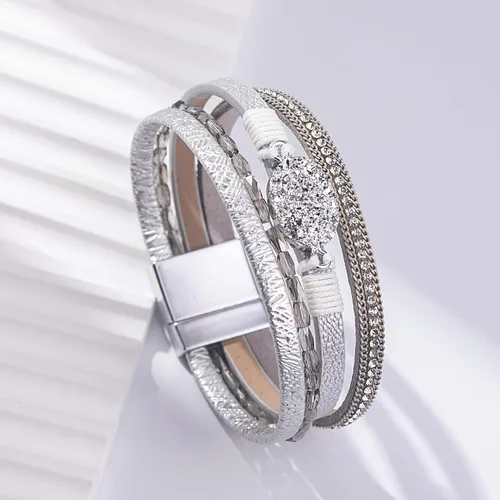 Miniatura 6 de FANCY SHINY - Pulsera de cuero de estilo bohemio con cierre magnético y cuentas de cristal, regalo para mujeres, adolescentes y niñas