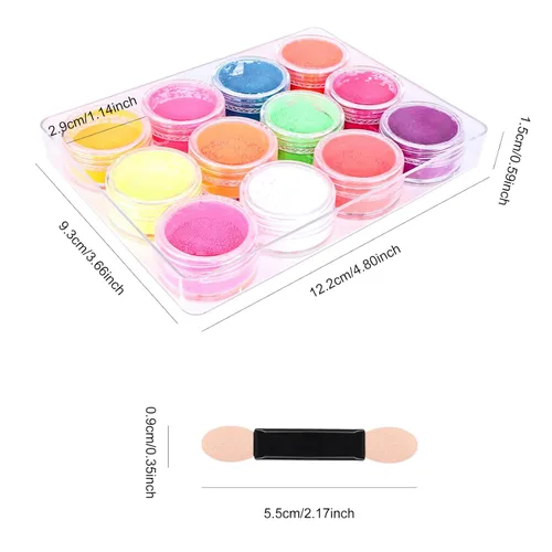 Miniatura 7 de Ownest 12 cajas de polvo de pigmento para uñas, pigmentos de uñas de color fluorescente coloridos, polvo, brillantina, degradado, iridiscente