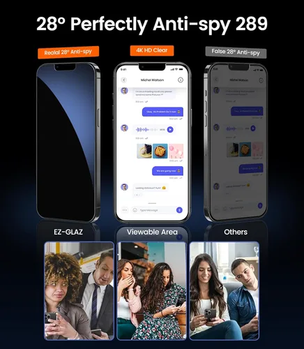 Miniatura 6 de EZ-GLAZ - Paquete de 4 protectores de pantalla de privacidad para iPhone 14 Plus/iPhone 13 Pro Max [6.7"], dureza 9H+, grado militar a prueba
